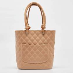 Pre Owned Chanel Beige Quilted Leather Small Cambon Ligne Tote
