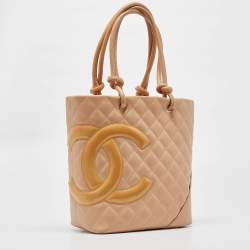 Pre Owned Chanel Beige Quilted Leather Small Cambon Ligne Tote