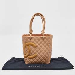 Pre Owned Chanel Beige Quilted Leather Small Cambon Ligne Tote