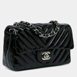 Pre Owned Chanel Mini Rectangular Classic Chevron Patent Single Flap Bag