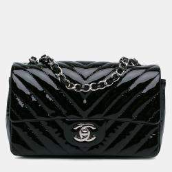 Pre Owned Chanel Mini Rectangular Classic Chevron Patent Single Flap Bag