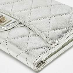 Chanel Silver Quilted Patent Leather Reissue Continental Wallet