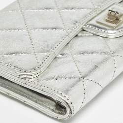 Chanel Silver Quilted Patent Leather Reissue Continental Wallet