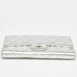 Chanel Silver Quilted Patent Leather Reissue Continental Wallet