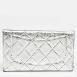 Chanel Silver Quilted Patent Leather Reissue Continental Wallet