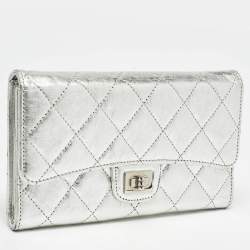 Chanel Silver Quilted Patent Leather Reissue Continental Wallet