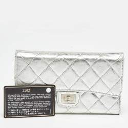 Chanel Silver Quilted Patent Leather Reissue Continental Wallet
