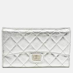 Chanel Silver Quilted Patent Leather Reissue Continental Wallet