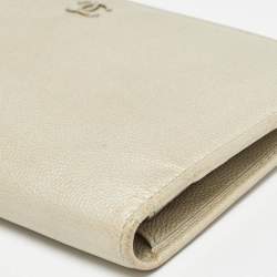 Chanel Pearl White Caviar Leather CC L Yen Continental Wallet