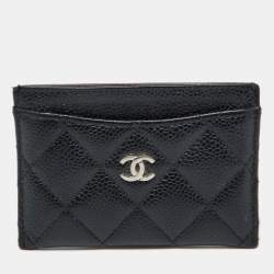 Pre Owned Chanel Black Quilted Caviar Leather Classic Card Holder