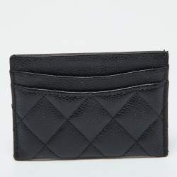 Pre Owned Chanel Black Quilted Caviar Leather Classic Card Holder