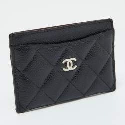 Pre Owned Chanel Black Quilted Caviar Leather Classic Card Holder