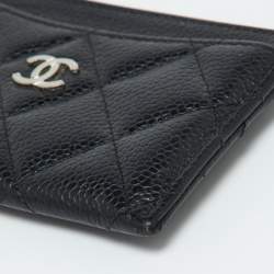 Pre Owned Chanel Black Quilted Caviar Leather Classic Card Holder