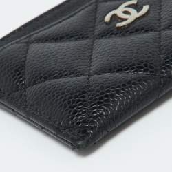 Pre Owned Chanel Black Quilted Caviar Leather Classic Card Holder