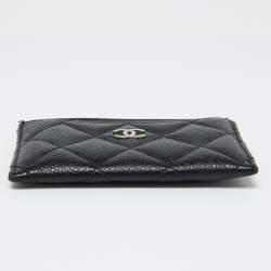Pre Owned Chanel Black Quilted Caviar Leather Classic Card Holder