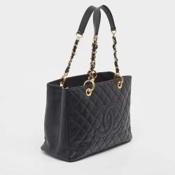 Pre Owned Chanel Black Quilted Caviar Leather GST Shopper Tote