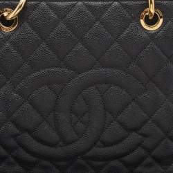 Pre Owned Chanel Black Quilted Caviar Leather GST Shopper Tote