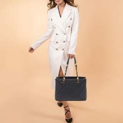 Pre Owned Chanel Black Quilted Caviar Leather GST Shopper Tote