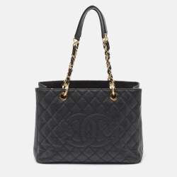 Pre Owned Chanel Black Quilted Caviar Leather GST Shopper Tote