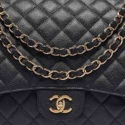 Pre Owned Chanel Black Quilted Caviar Leather Maxi Classic Single Flap Bag