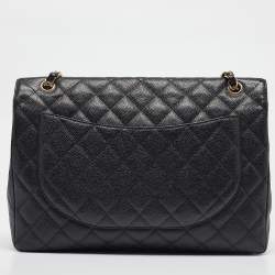 Pre Owned Chanel Black Quilted Caviar Leather Maxi Classic Single Flap Bag