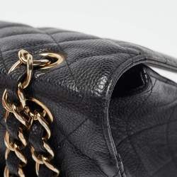 Pre Owned Chanel Black Quilted Caviar Leather Maxi Classic Single Flap Bag