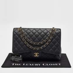 Pre Owned Chanel Black Quilted Caviar Leather Maxi Classic Single Flap Bag