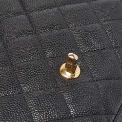 Pre Owned Chanel Black Quilted Caviar Leather Maxi Classic Single Flap Bag