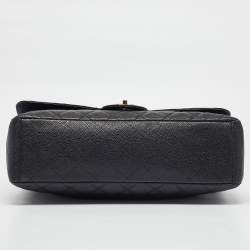Pre Owned Chanel Black Quilted Caviar Leather Maxi Classic Single Flap Bag