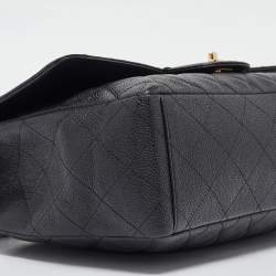 Pre Owned Chanel Black Quilted Caviar Leather Maxi Classic Single Flap Bag