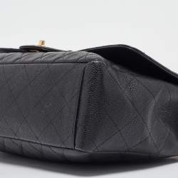 Pre Owned Chanel Black Quilted Caviar Leather Maxi Classic Single Flap Bag