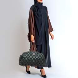 Pre Owned Chanel Dark Green Black Bubble Quilted Leather Bowler Bag