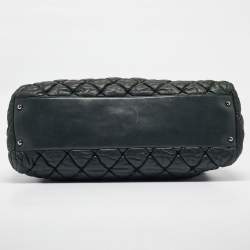 Pre Owned Chanel Dark Green Black Bubble Quilted Leather Bowler Bag