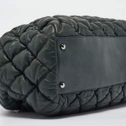 Pre Owned Chanel Dark Green Black Bubble Quilted Leather Bowler Bag