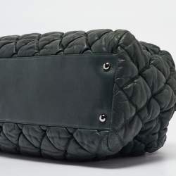 Pre Owned Chanel Dark Green Black Bubble Quilted Leather Bowler Bag