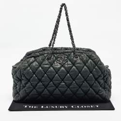 Pre Owned Chanel Dark Green Black Bubble Quilted Leather Bowler Bag