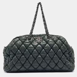 Pre Owned Chanel Dark Green Black Bubble Quilted Leather Bowler Bag