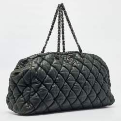 Pre Owned Chanel Dark Green Black Bubble Quilted Leather Bowler Bag