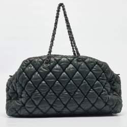 Pre Owned Chanel Dark Green Black Bubble Quilted Leather Bowler Bag