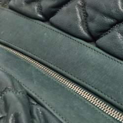 Pre Owned Chanel Dark Green Black Bubble Quilted Leather Bowler Bag