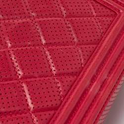 Pre Owned Chanel Red Quilted Perforated Leather New Medium Boy Bag