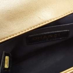 Chanel Gold Woven Embossed Leather Medium Boy Flap Bag