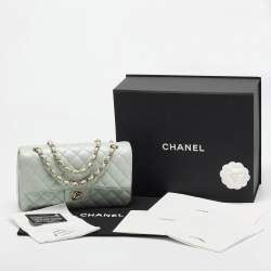Pre Owned Chanel Green Iridescent Quilted Leather Medium Classic Double Flap Bag