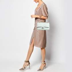 Pre Owned Chanel Green Iridescent Quilted Leather Medium Classic Double Flap Bag