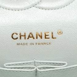 Pre Owned Chanel Green Iridescent Quilted Leather Medium Classic Double Flap Bag