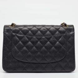 Pre Owned Chanel Black Quilted Caviar Leather Jumbo Classic Double Flap Bag