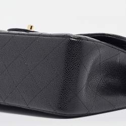 Pre Owned Chanel Black Quilted Caviar Leather Jumbo Classic Double Flap Bag