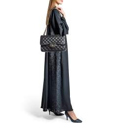 Pre Owned Chanel Black Quilted Caviar Leather Jumbo Classic Double Flap Bag