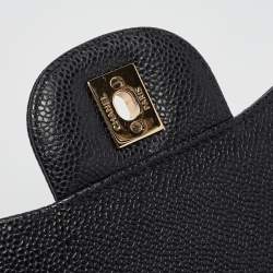 Pre Owned Chanel Black Quilted Caviar Leather Jumbo Classic Double Flap Bag