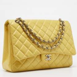 Chanel Yellow Quilted Leather Maxi Classic Single Flap Bag